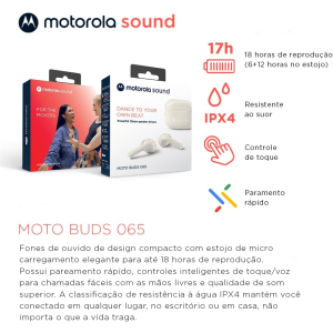 Motorola, Moto Buds 065, Fone de Ouvido Bluetooth, Preto