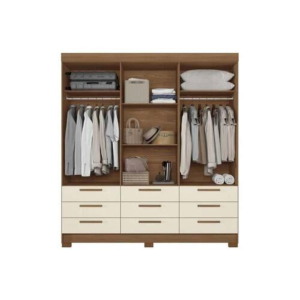 Guarda Roupa Casal 6 Portas (2 c/ Espelho) e 9 Gavetas c/ Pés Colombo 6.9 Jatoba/Areia - Santos Andirá - Blush