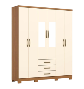 Roupeiro 1,82m 6 Portas Caju com Espelho Off White Cinamomo