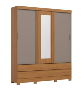 Guarda-Roupa 3 Portas Deslizantes Com Aplique Ripado 2 Gavetas B376 Briz Nature/Avelã