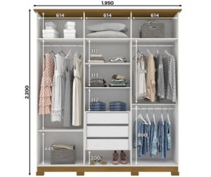 Guarda-roupa Casal 6 Portas 3 Gavetas Com Espelho Cover Nature/off White