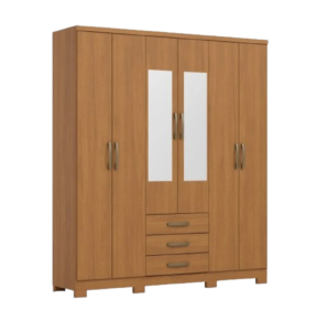Guarda-roupa 180,5cm Casal Com Espelho Caju 6 Portas 3 Gavetas Henn
