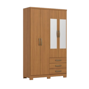 Guarda-roupa Solteiro 121cm Caju 4 Portas 3 Gavetas com Espelhos e Pés Henn