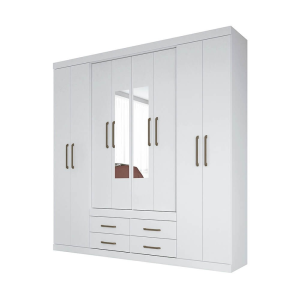 Guarda-Roupa Santos Andirá Nápoles 8 Portas 4 Gavetas Com Espelho Branco/Branco 158566E