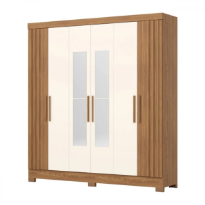 Guarda Roupa Casal 6 Portas 3 Gavetas com Espelho B367 Nature/off White - Briz Bege
