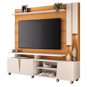 4/4 Estante Home Theater Virtus Cinamomo Off White - Hb Móveis marrom