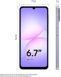 Celular Samsung Galaxy A07 128GB, 4GB, Câm. 50MP, Tela 6.7"- Violeta
