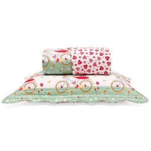 Colcha Juvenil Solteiro 1,60m x 2,20m em Matelassê com Porta Travesseiro Buettner Passeio de Bike