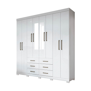 Guarda-Roupa Santos Andirá Liverpool 8 Portas 6 Gavetas Com Espelho e Pés Branco/Branco 150266EP