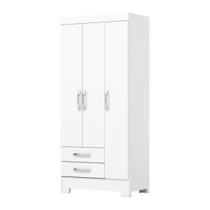 Roupeiro com 3 Portas 2 Gavetas BE16-66 Branco - Briz