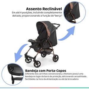 Carrinho de Bebe Romano Preto Cobre PTC - Galzerano 1035PTC