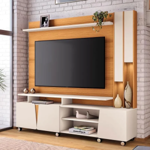 4/4 Estante Home Theater Virtus Cinamomo Off White - Hb Móveis marrom